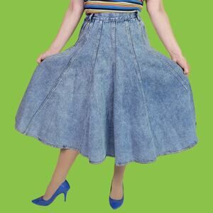 Vintage Denim Patchwork Midi Skirt, S